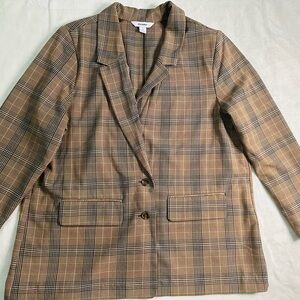 Old Navy Plaid Blazer Jacket – Women’s XL | Brown Neutral Check